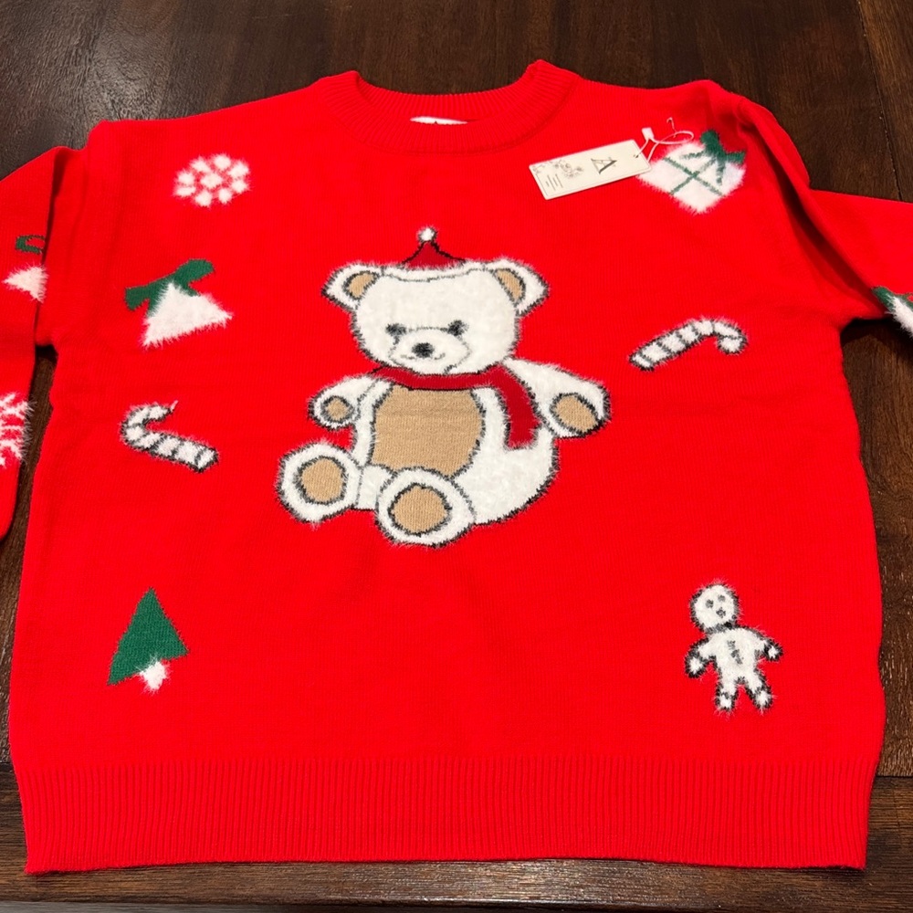 AZ Red Christmas Sweater with Bear Design size L/XL